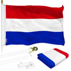 Combo Pack 6 Feet Tangle Free Spinning Flagpole White Netherlands Dutch Flag 3x5 ft Printed 150D Brass Grommets (Flag Included) Aluminum Flag Pol